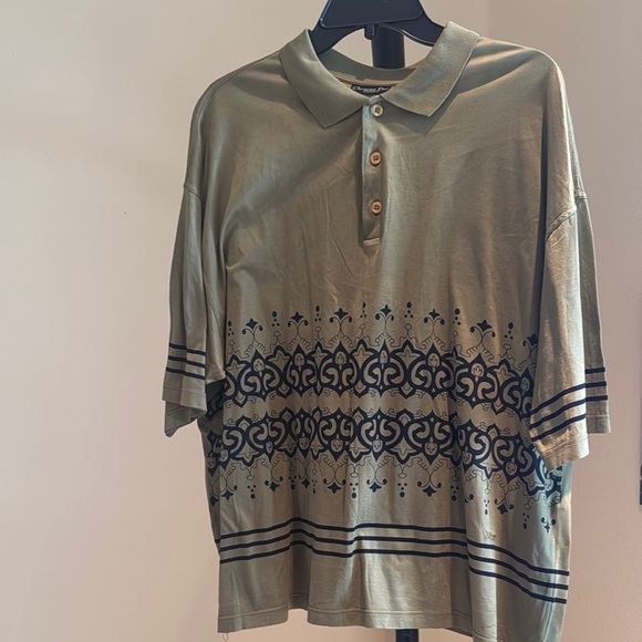 Dior Other - Vintage Christian Dior Polo Shirt Green and Black with Geometric Design